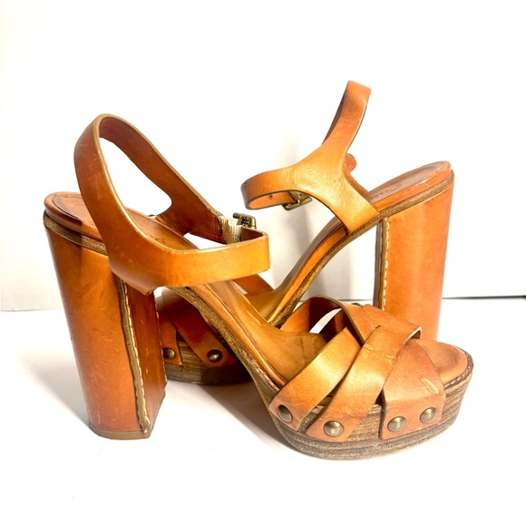Chloé Maxime wedge sandals brown leather with a wooden platform Heels - Picture 5 of 9
